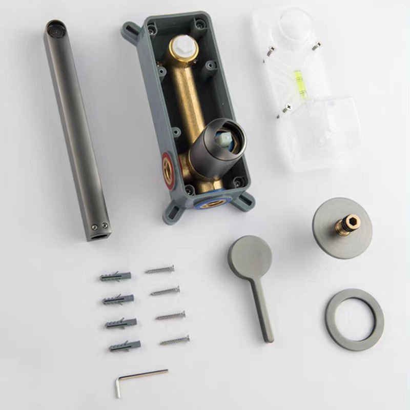 Soild Brass Copper Body Bathroom Minimalist Modern Build in Wall Faucet Gun Metal Lavabo Commercial Faucet Wall Mounted