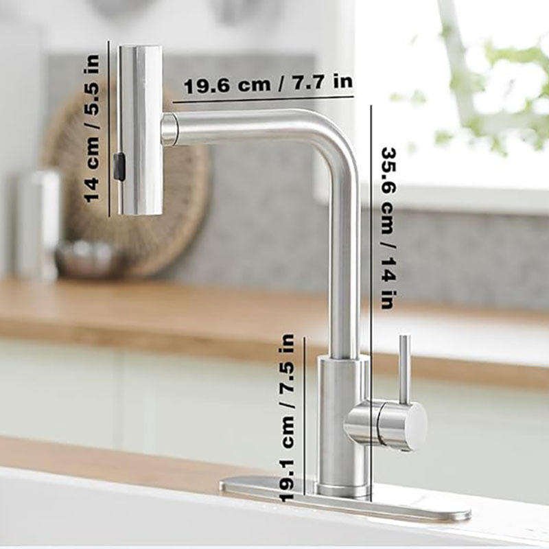 HLK Modern 360 Degree Rotatable 304 Stainless Steel Chrome Finish Ceramic Valve Pull-Out Spray Kitchen Faucet Cold Hot Water Tap