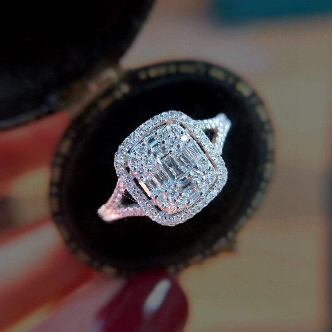 Fashion Jewelry KYRA01195 Platinum Plated Geometric 3A Zircon Rings for Women