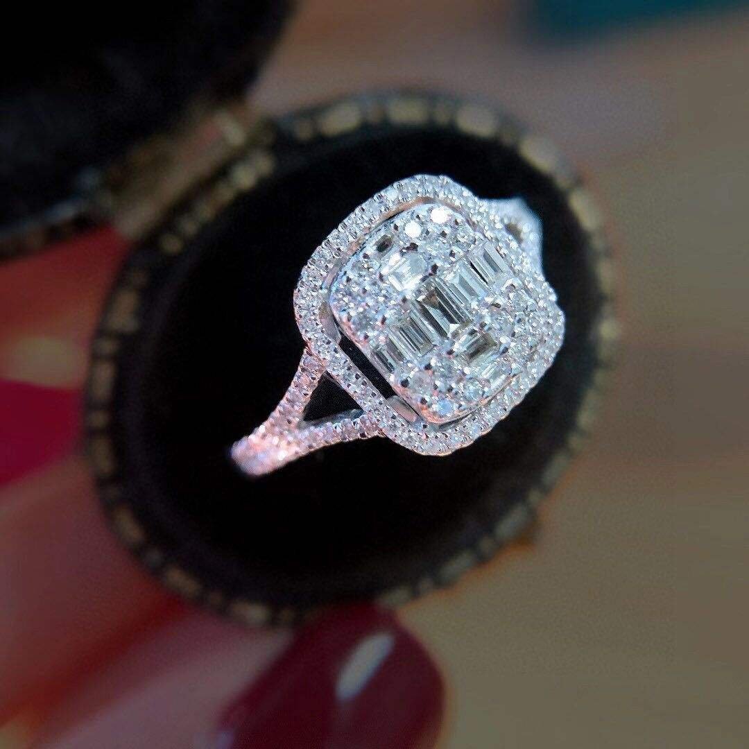 Fashion Jewelry KYRA01195 Platinum Plated Geometric 3A Zircon Rings for Women