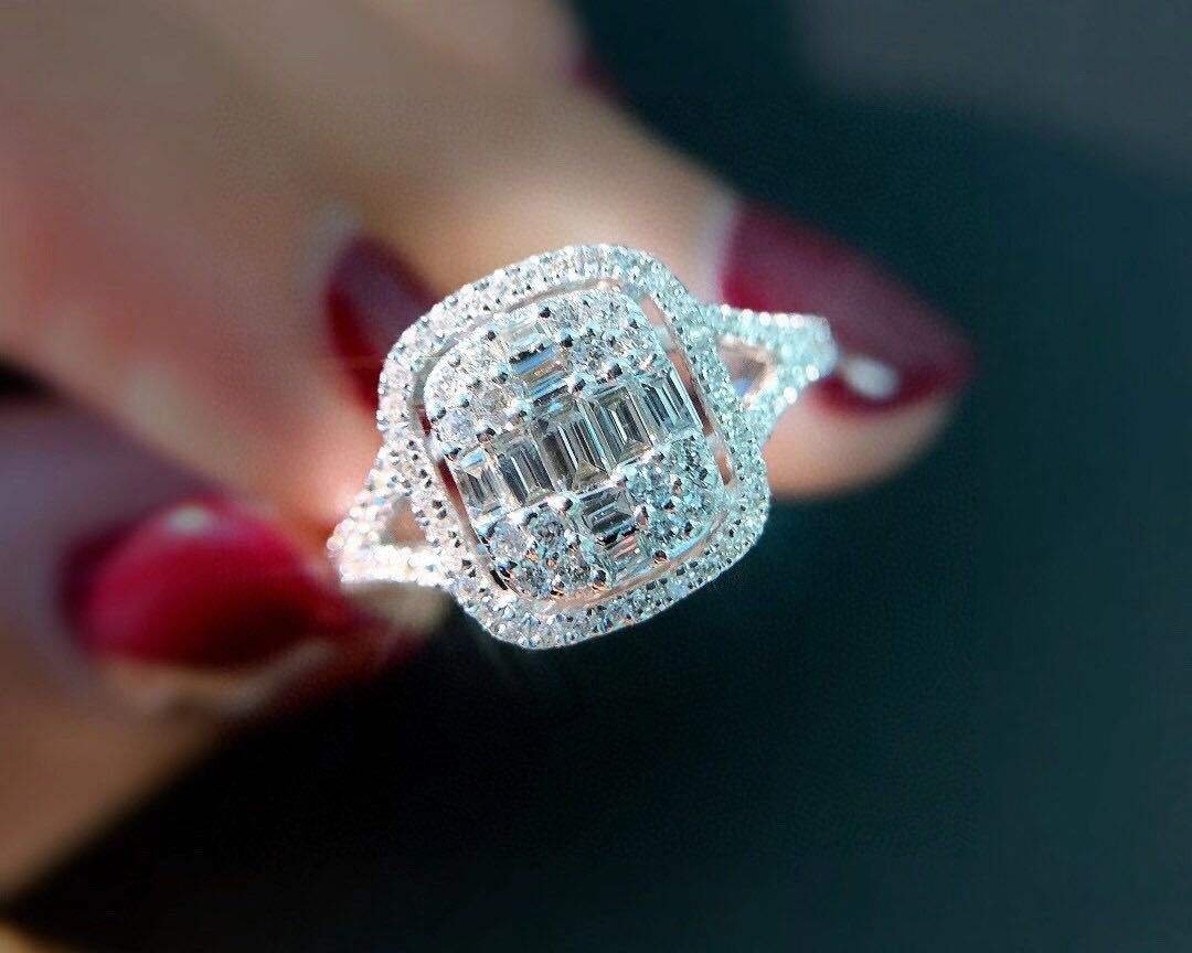 Fashion Jewelry KYRA01195 Platinum Plated Geometric 3A Zircon Rings for Women