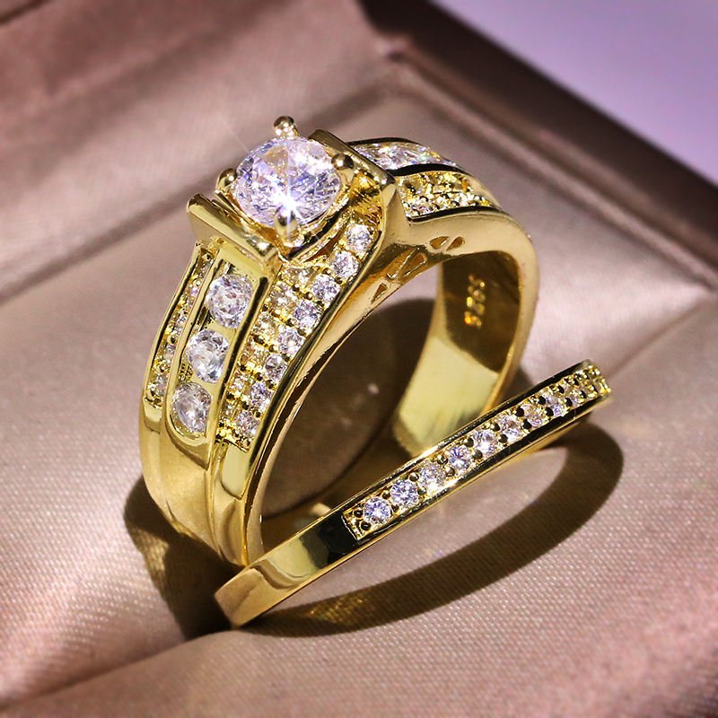Manufacturer Direct Sale New Design KYRB051 CZ Ring 18k Gold Plated 3A Zircon Engagement Ring Sets for Women