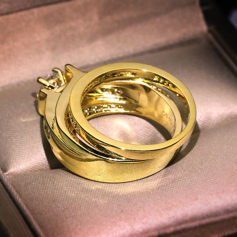 Manufacturer Direct Sale New Design KYRB051 CZ Ring 18k Gold Plated 3A Zircon Engagement Ring Sets for Women