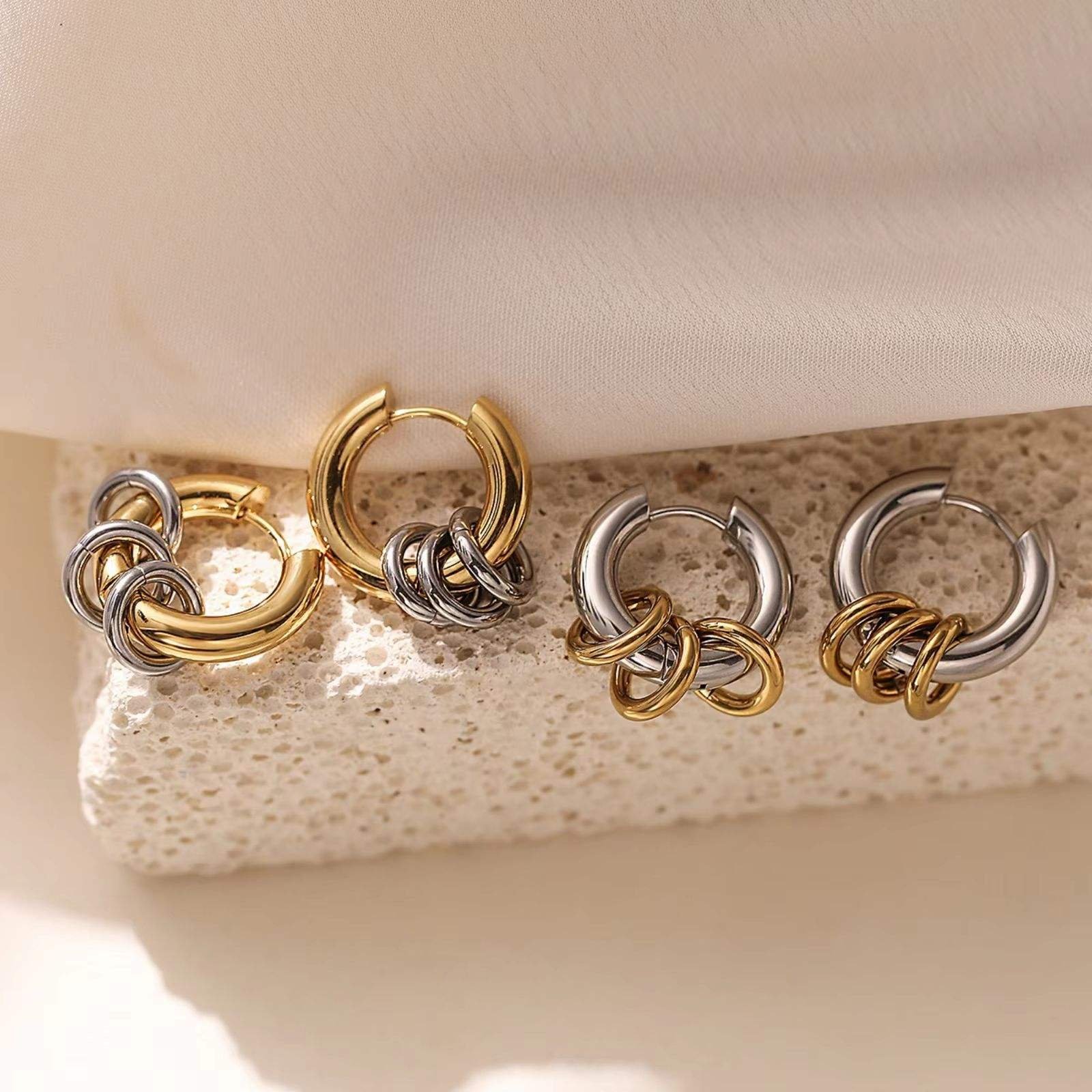Elegant Fade-Resistant Hypoallergenic 316L Stainless Steel Golden Earrings, Fashionable Women's Classic Earrings N2604062