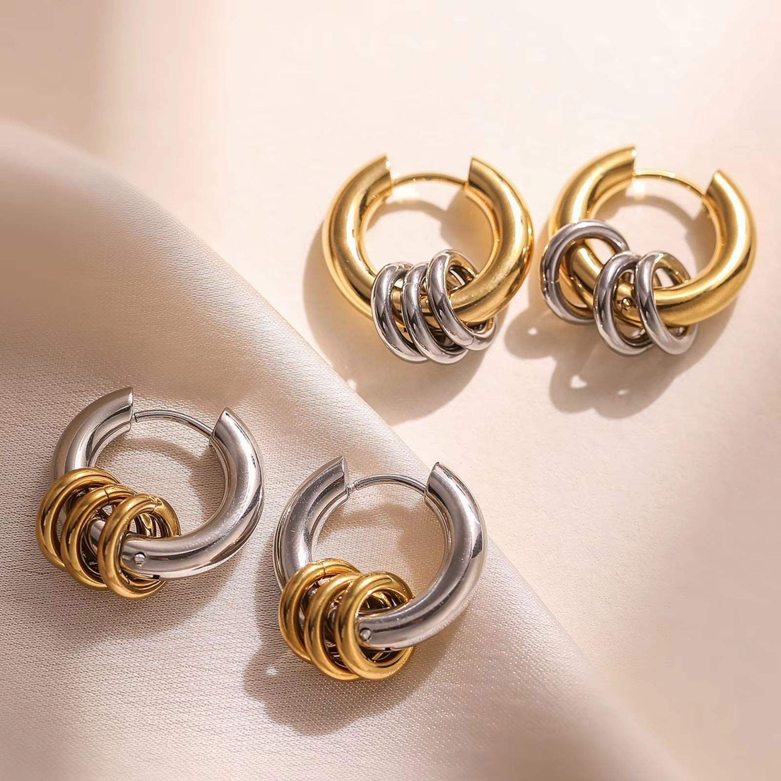 Elegant Fade-Resistant Hypoallergenic 316L Stainless Steel Golden Earrings, Fashionable Women's Classic Earrings N2604062