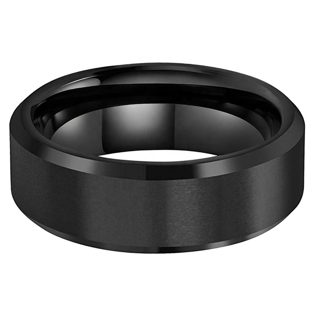Coolstyle Jewelry 8mm Wholesale Beveled Matte Finish Fashion Engagement Wedding Band Black Tungsten Carbide Ring for Men Women
