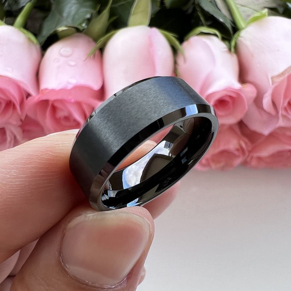 Coolstyle Jewelry 8mm Wholesale Beveled Matte Finish Fashion Engagement Wedding Band Black Tungsten Carbide Ring for Men Women