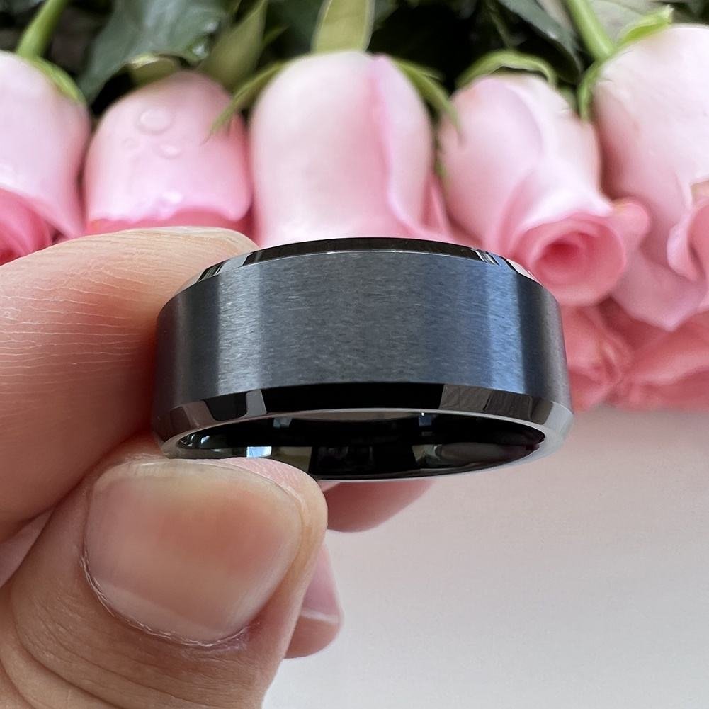 Coolstyle Jewelry 8mm Wholesale Beveled Matte Finish Fashion Engagement Wedding Band Black Tungsten Carbide Ring for Men Women