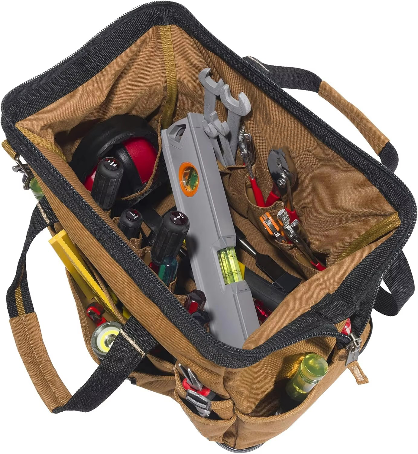 Polyester Modern Onsite Tool Bag Durable Water-Resistant Zipper Closure Heavyweight with Molded Base 16-Inch Brown