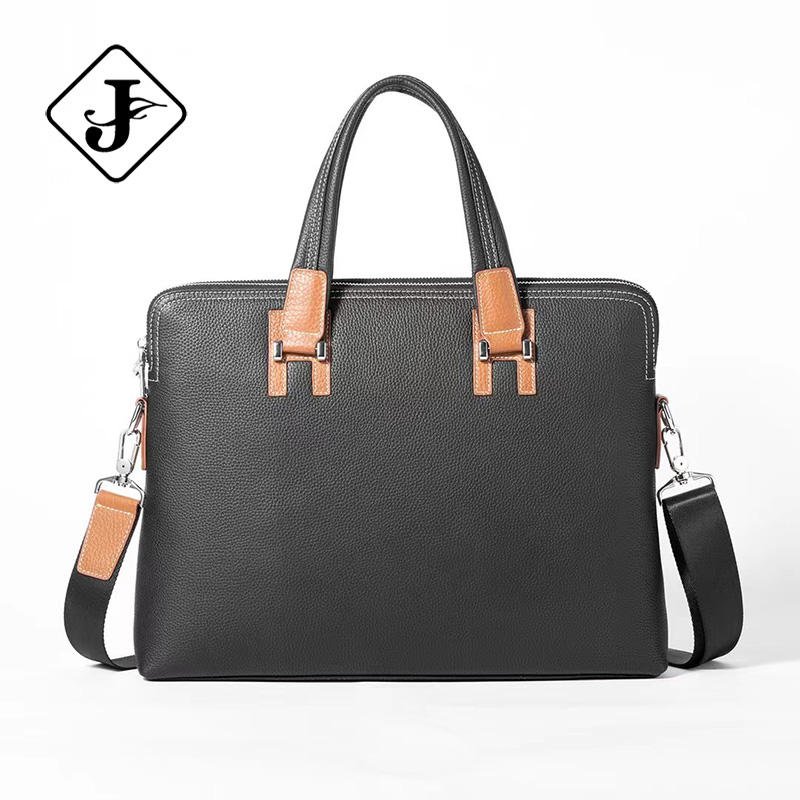 Custom Logo Pebble Leather Fashion Briefcase Men Thin Briefcase Computer Laptop Business Genuine Leather Shoulder Bag Briefcases