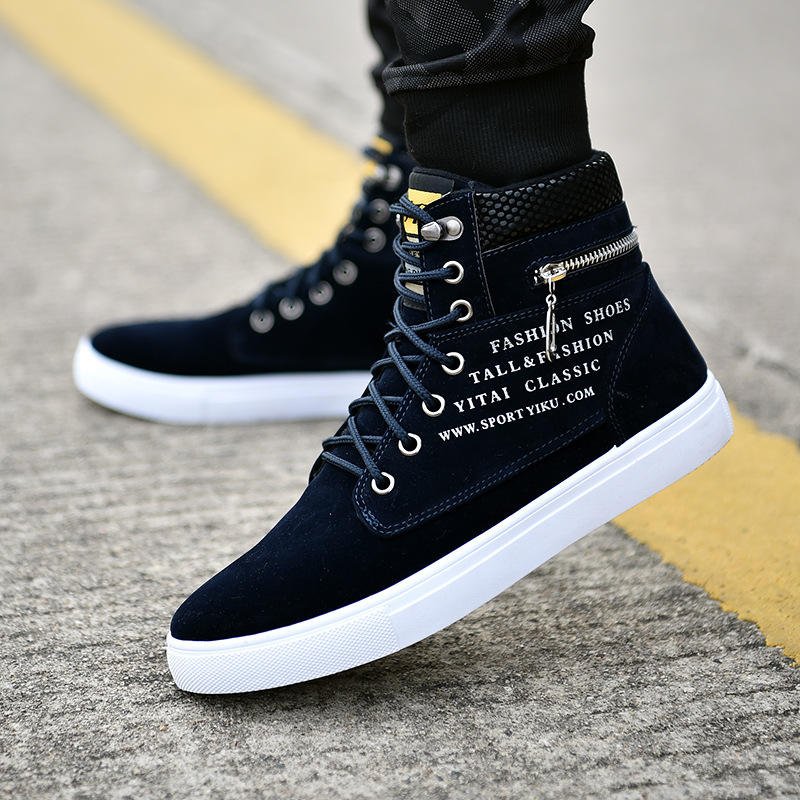 Autumn Winter Mens High Top Canvas Sneakers Student Casual Board Running Style PVC Rubber Cushioned Insole Pointed Spring Summer