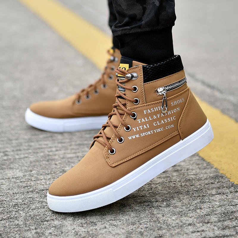 Autumn Winter Mens High Top Canvas Sneakers Student Casual Board Running Style PVC Rubber Cushioned Insole Pointed Spring Summer