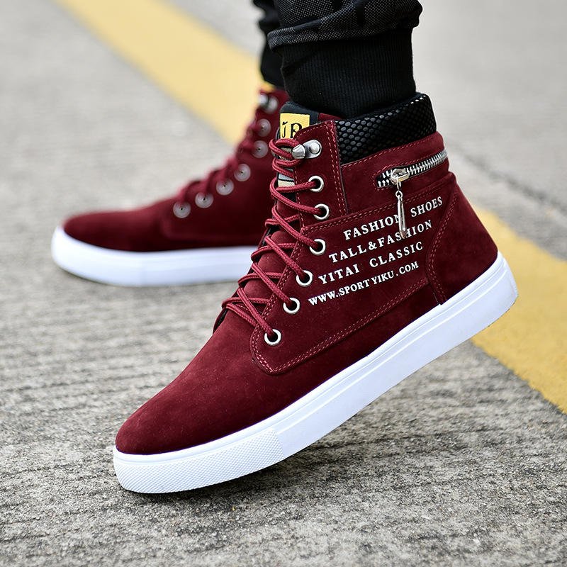 Autumn Winter Mens High Top Canvas Sneakers Student Casual Board Running Style PVC Rubber Cushioned Insole Pointed Spring Summer