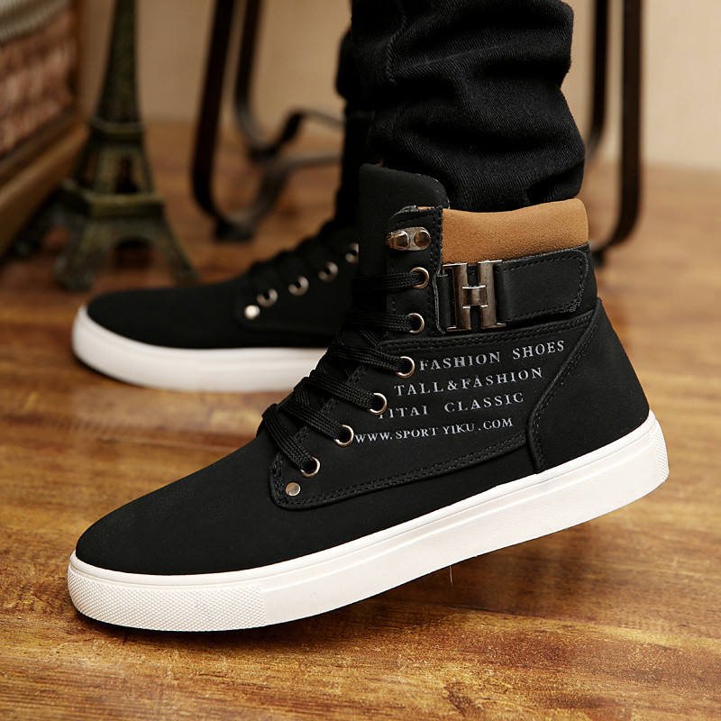 Autumn Winter Mens High Top Canvas Sneakers Student Casual Board Running Style PVC Rubber Cushioned Insole Pointed Spring Summer