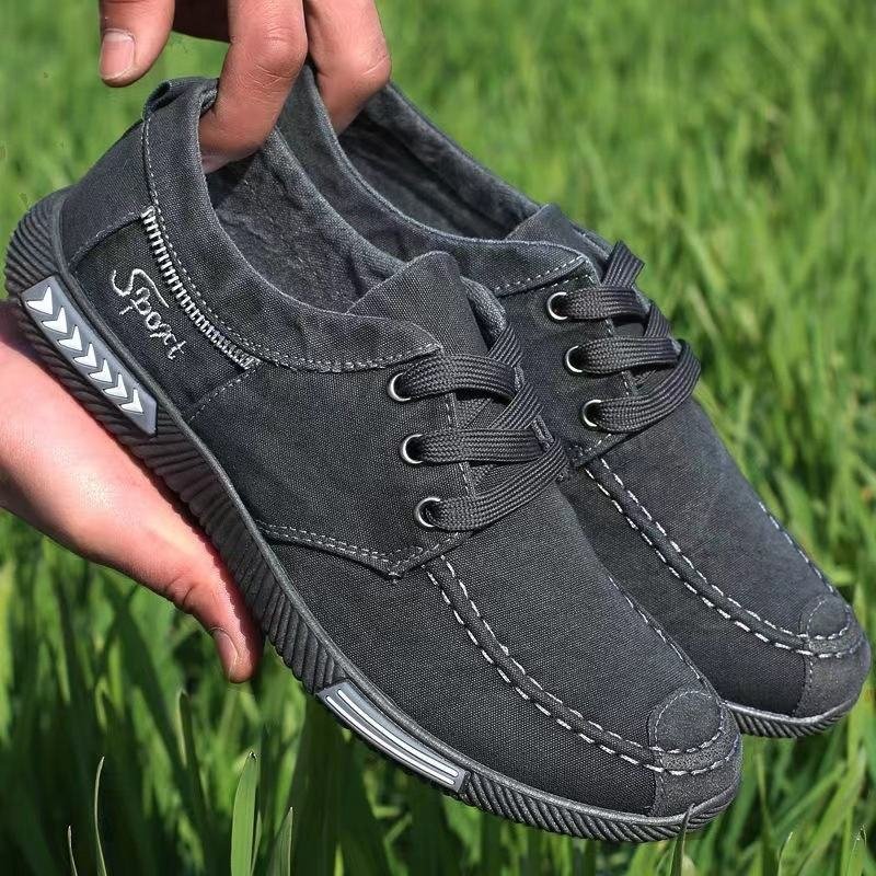 New Canvas Shoes Soft-soled Casual Men's Low-top Breathable Board Shoes Tie Closure Lightweight