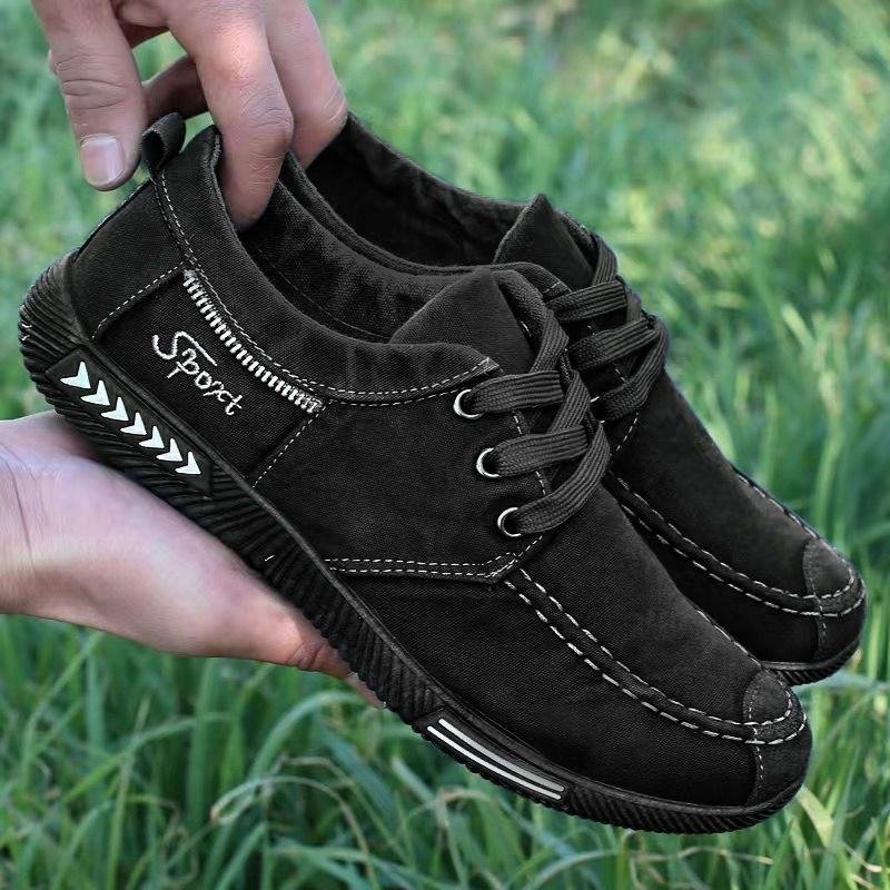 New Canvas Shoes Soft-soled Casual Men's Low-top Breathable Board Shoes Tie Closure Lightweight
