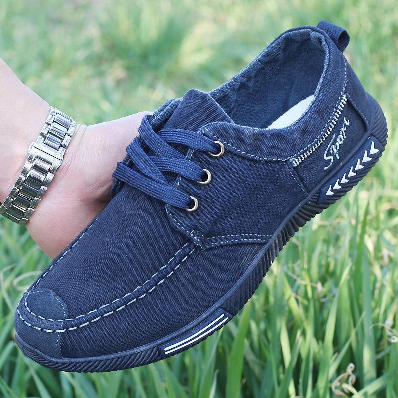 New Canvas Shoes Soft-soled Casual Men's Low-top Breathable Board Shoes Tie Closure Lightweight