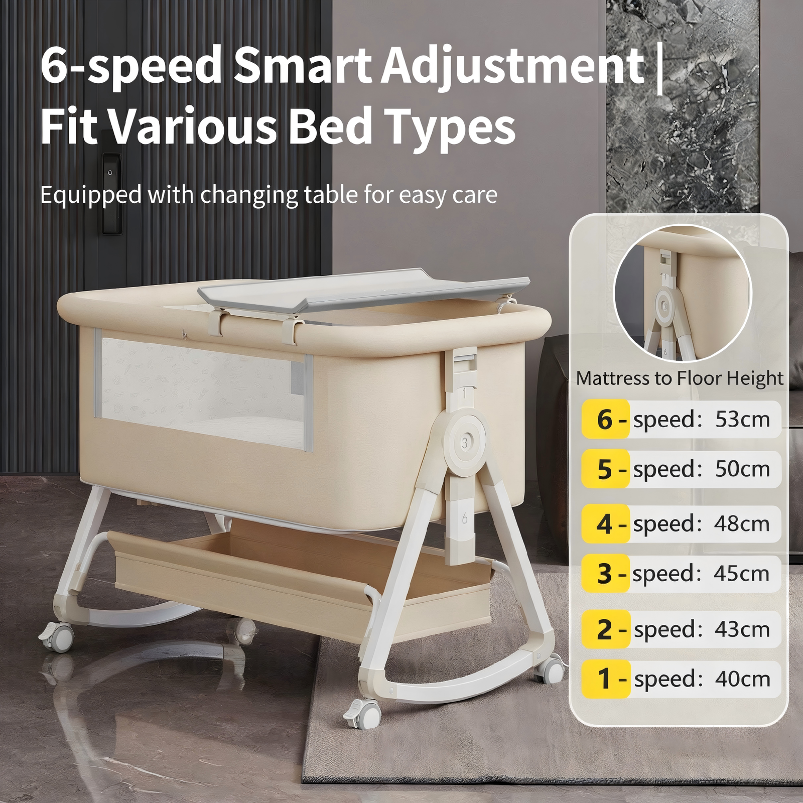 Portable Convertible Double-in-one Foldable Multi-functional Rocking Crib for Babies