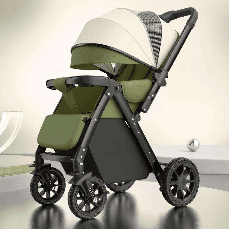 High-Style Baby Stroller - Can Sit or Lie Down, Lightweight, Foldable, Dual Shock Absorption