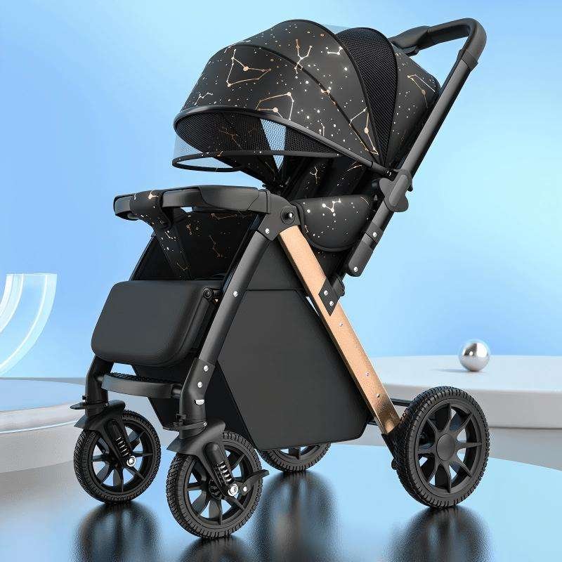 High-Style Baby Stroller - Can Sit or Lie Down, Lightweight, Foldable, Dual Shock Absorption