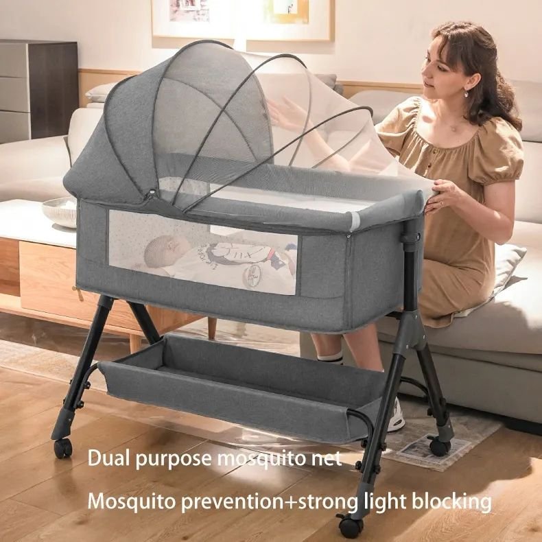 Portable Folding Height Adjustable New Born Toddlers Bassinet Baby Cradle Bed Portable Travel Crib with Mosquito Net