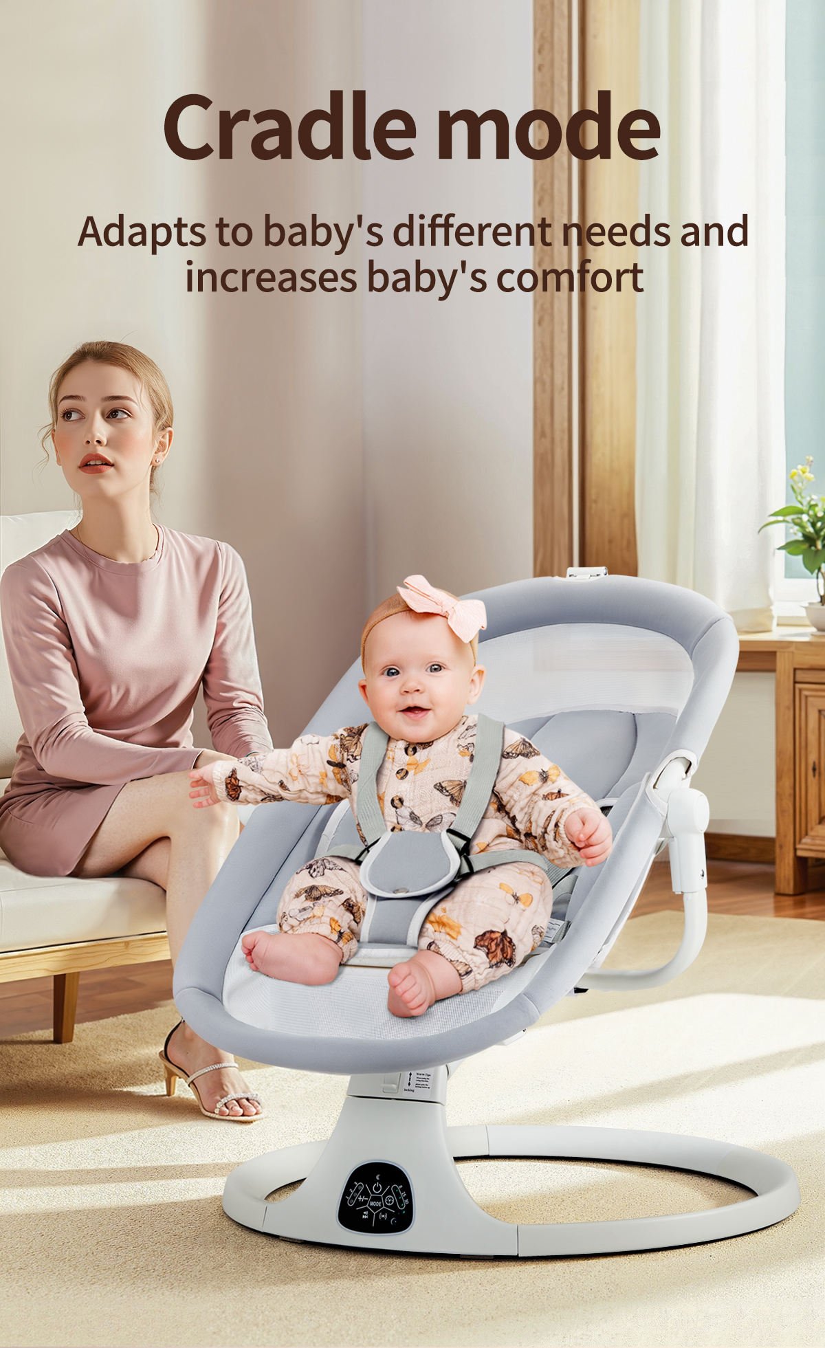 5 in 1 Smart Baby Rocker Crib With Music Player Auto-Rock Function Adjustable 5 Speed Hands-Free Parenting Baby Shaker Bassinet