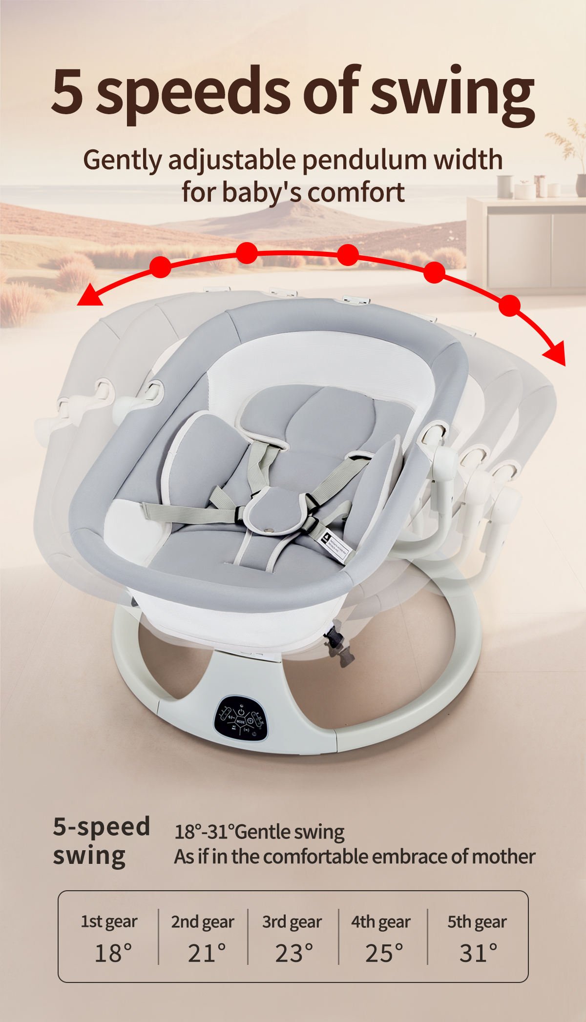 5 in 1 Smart Baby Rocker Crib With Music Player Auto-Rock Function Adjustable 5 Speed Hands-Free Parenting Baby Shaker Bassinet