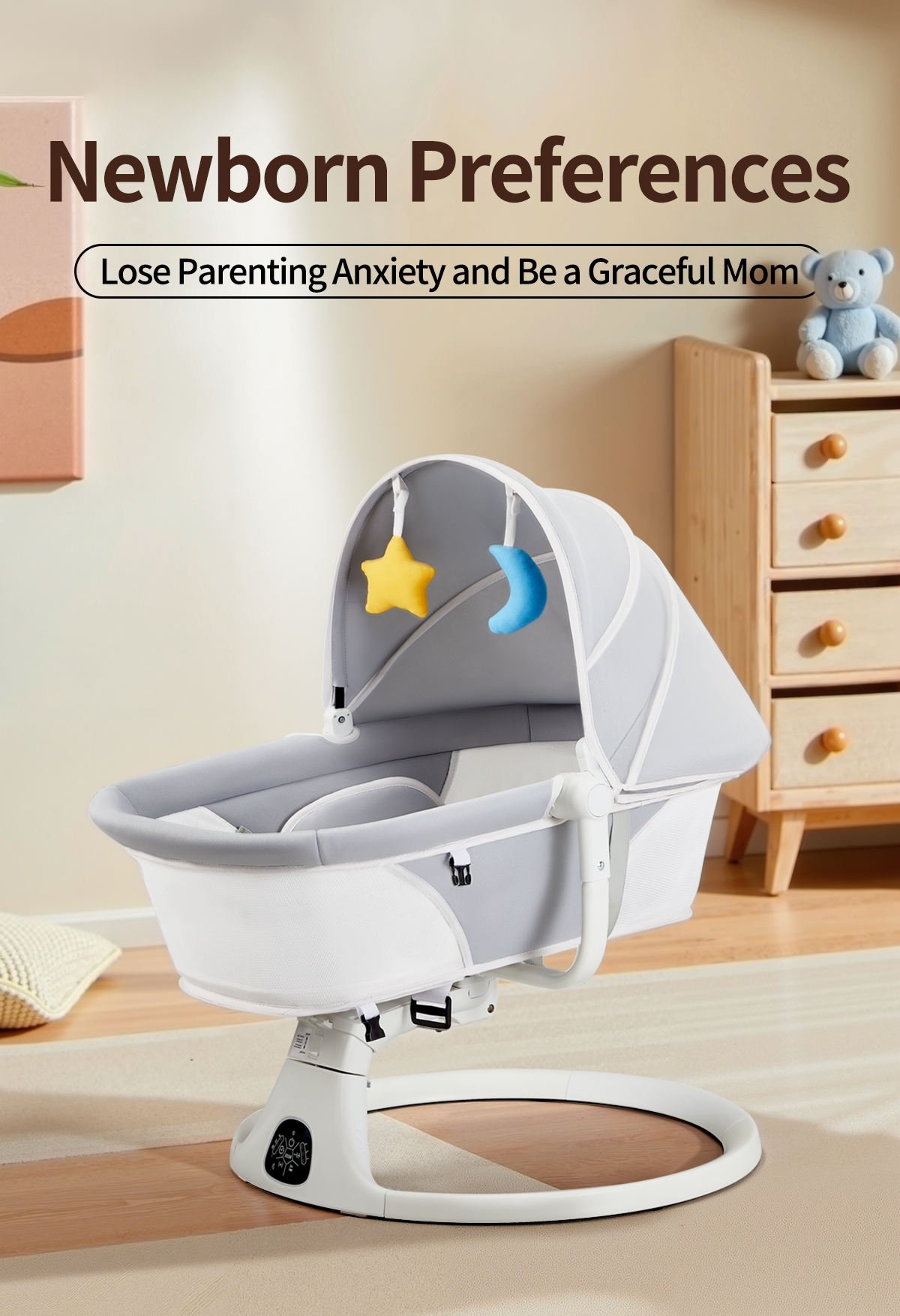 Modern Aluminum Electric Adjustable Infant Bouncer & Rocking Chair with Foldable Design Gliding Movement Ergonomic Features