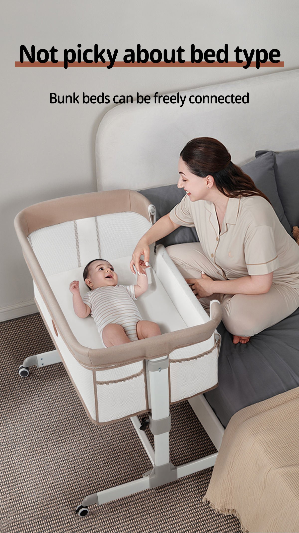 Baby Bassinet Bedside Crib 3-in-1 Sleeper with Mattress Soft Breathable Sheet Full-Mesh Sides Stable Secure Crib for Newborns