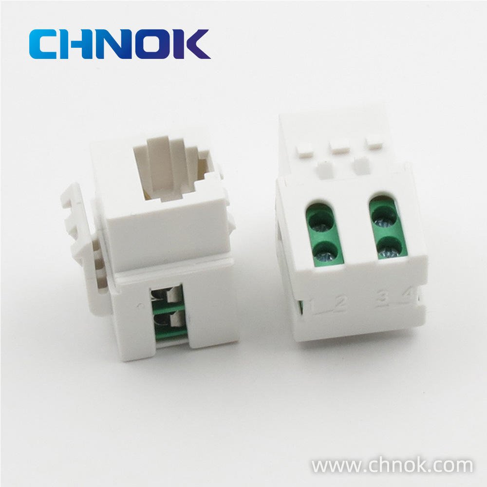 CHNOK Model 4007 RJ11 Cat3 6P4C 90 Degree Telephone Keystone Jack Networking Connector Module ISO9001 Certified 568A/568B Golden