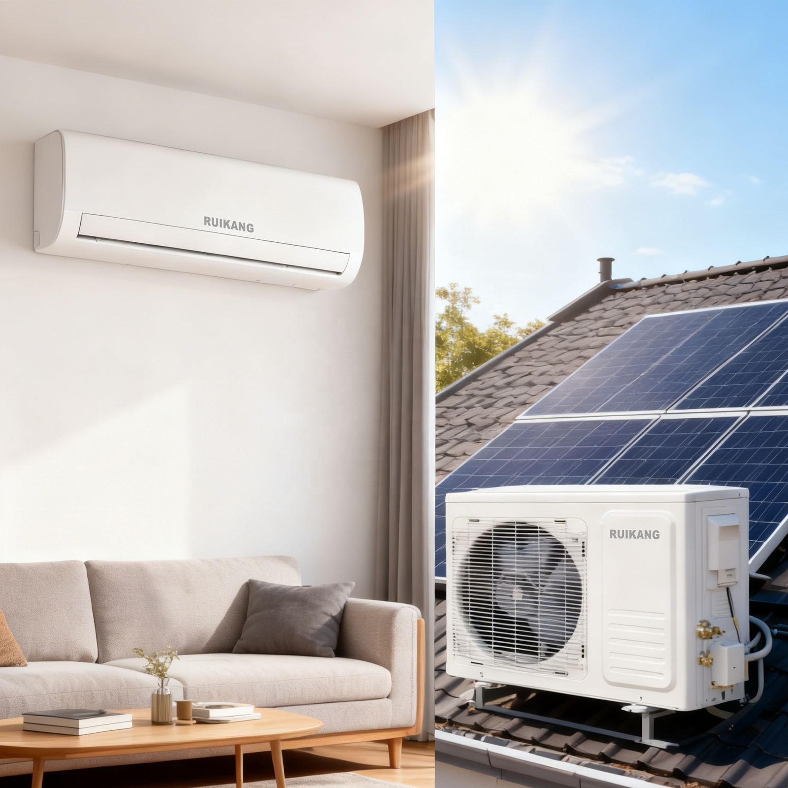 China Hybrid Solar Air Conditioner 12000BTU Grid Split System DC Unit Electricity Cooling Heating High Efficiency Household Use