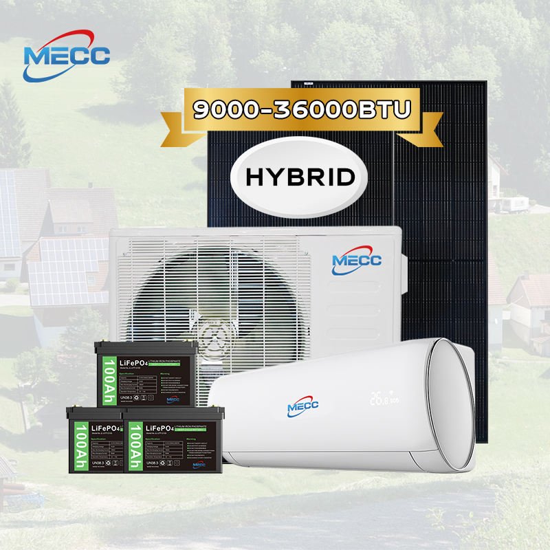 Portable 9000Btu 12000Btu 18000Btu 24000Btu Solar Split Air Conditioner Off the Grid on Grid Ac Dc Hybrid With Solar Panels