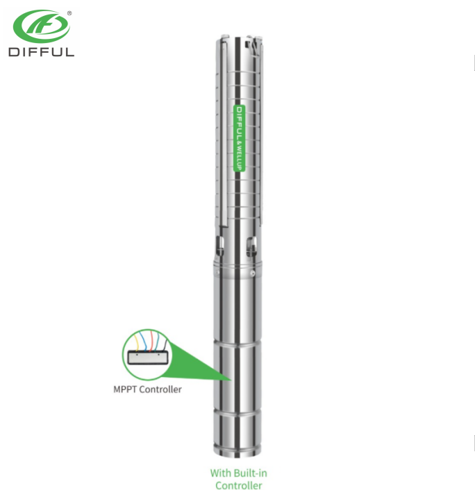 3-Year Warranty 2 HP High Pressure Solar Powered MPPT Brushless DC Motor Water Pump Built-in Controller Stainless Steel Impeller