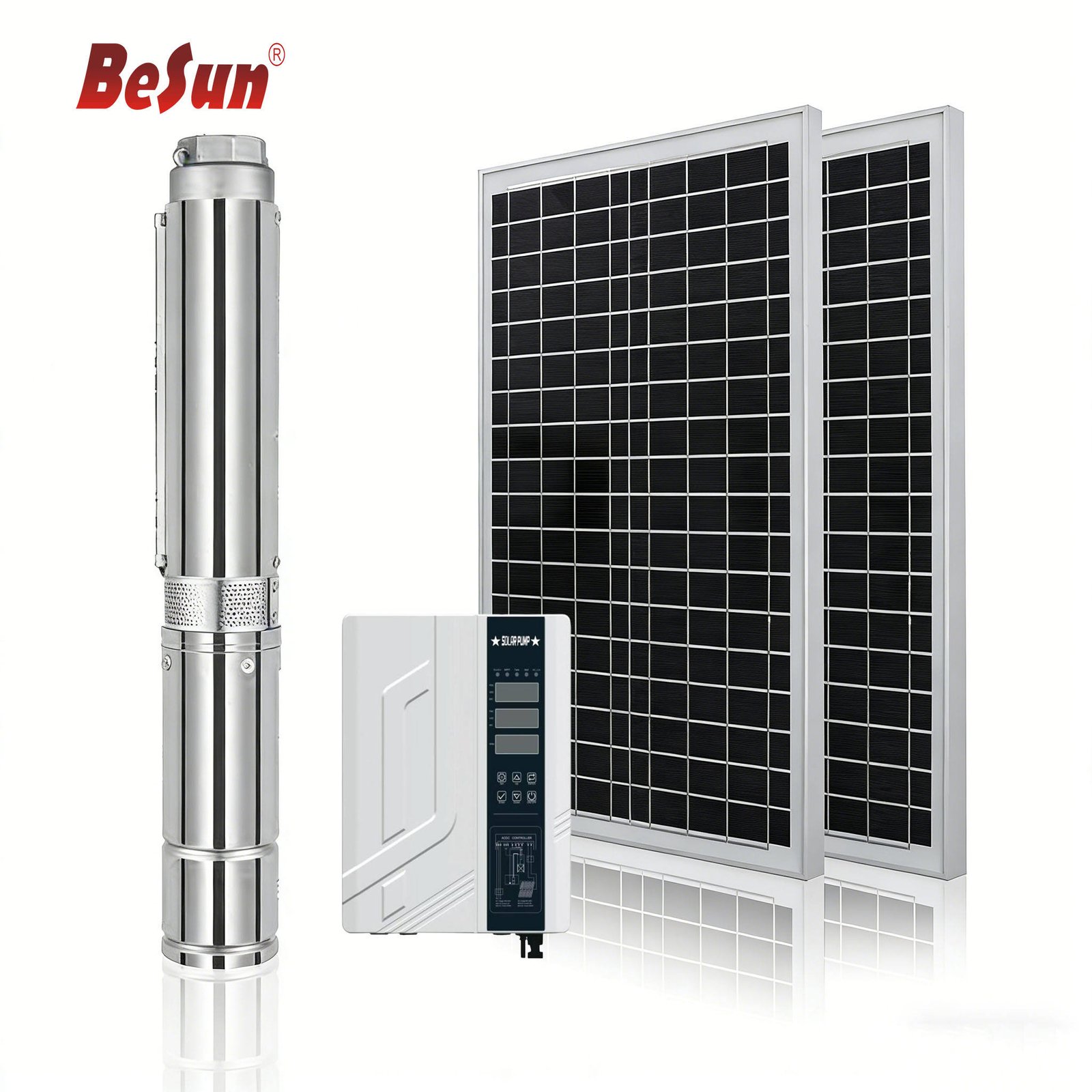 4SD 2HP BESUN High Pressure 4 Inch Solar ACDC Motor Stainless Steel Agriculture Deep Well Submersible Water Pump for Irrigation