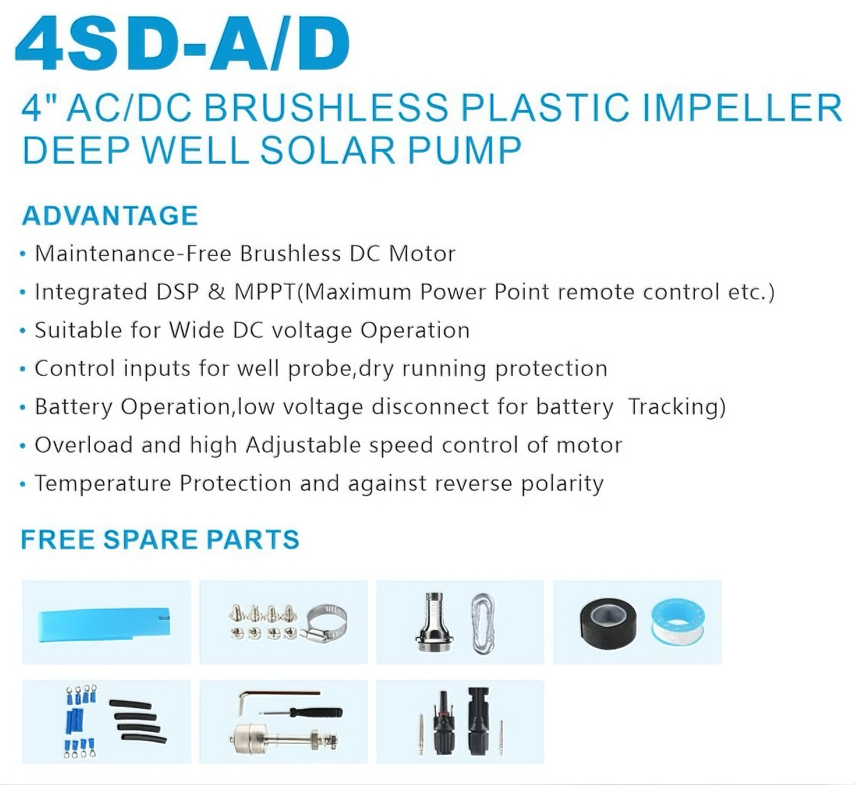4SD 2HP BESUN High Pressure 4 Inch Solar ACDC Motor Stainless Steel Agriculture Deep Well Submersible Water Pump for Irrigation