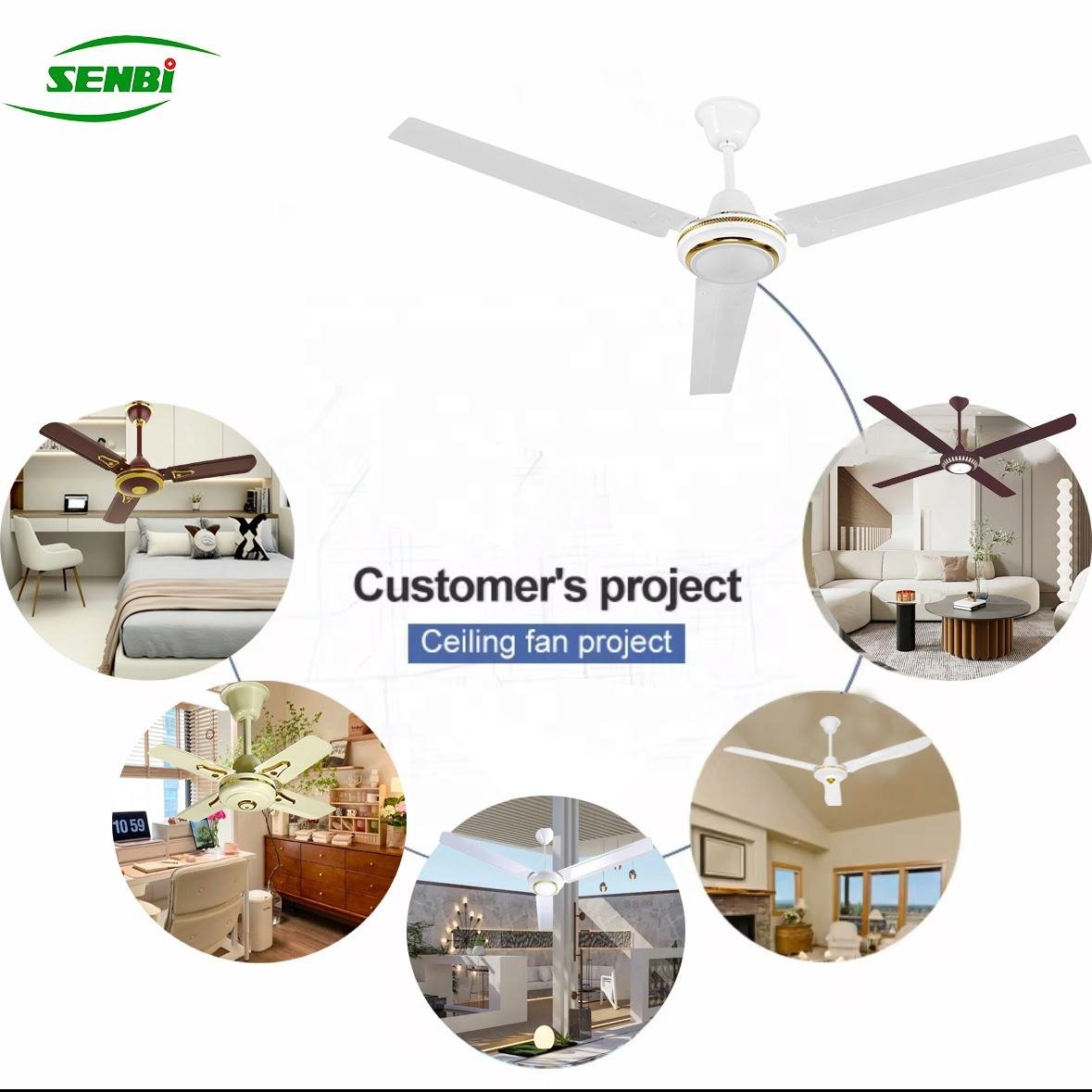 56 Inch DC Ceiling Fan with 3 Blades 5 Speeds BLDC Motor Solar/Electric Powered for Commercial & Household Use