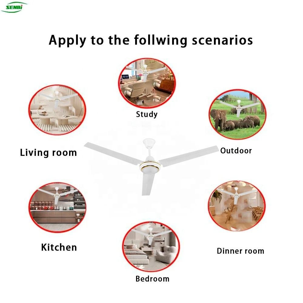 56 Inch DC Ceiling Fan with 3 Blades 5 Speeds BLDC Motor Solar/Electric Powered for Commercial & Household Use