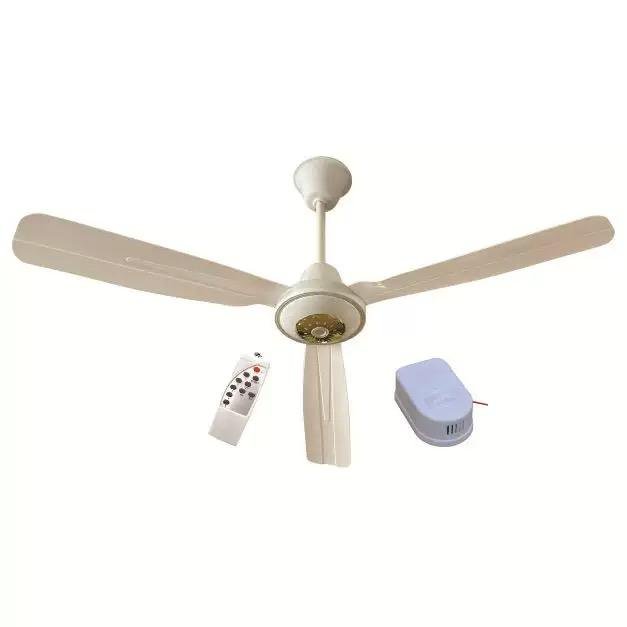 12V Solar DC Emergency Ceiling Fan 50-Inch Wide Voltage Remote Control Household DC Motor Battery Power Source Plastic Material