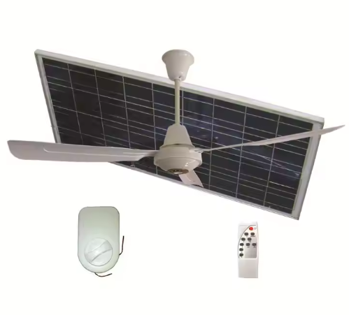 12V Solar Emergency Ceiling Fan 50 Inch Wide Voltage with Remote Control Home Use DC Motor Battery Powered Made Plastic Material