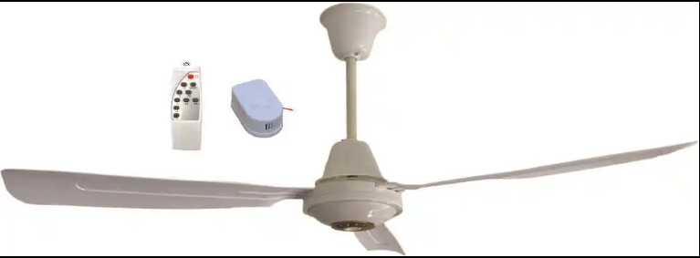 12V Solar Emergency Ceiling Fan 50 Inch Wide Voltage with Remote Control Home Use DC Motor Battery Powered Made Plastic Material