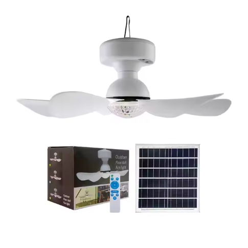 Dual-Charging LED Ceiling Fan with Solar & USB 3 Lighting Modes for Indoor & Outdoor Camping Use
