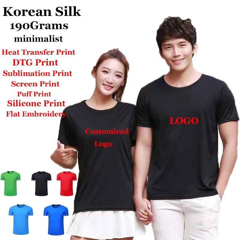 Cheap Gym New Solid Color Simple Round Neck T-Shirt 100% Korean Silk 190Gsm Men's Printed T Shirts Wholesale TShirt Embroidered