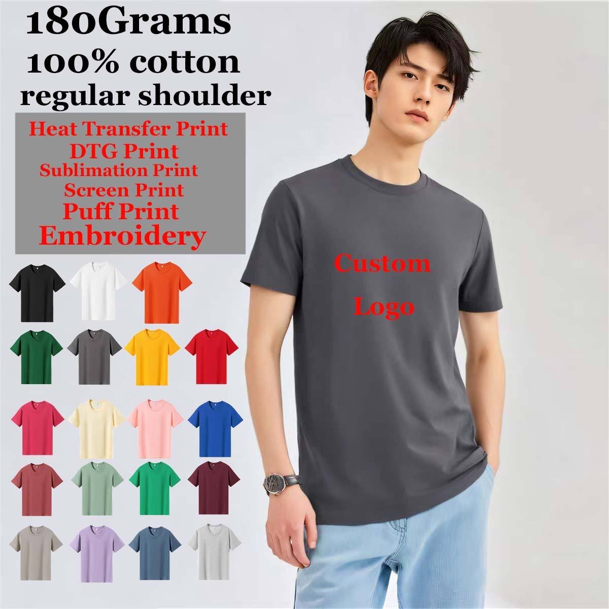T Shirts Bulk Blank 180 Gsm Cotton TShirt High Quality Crew Neck Screen Print Casual Customizable T-shirts Dtf Print Street Wear