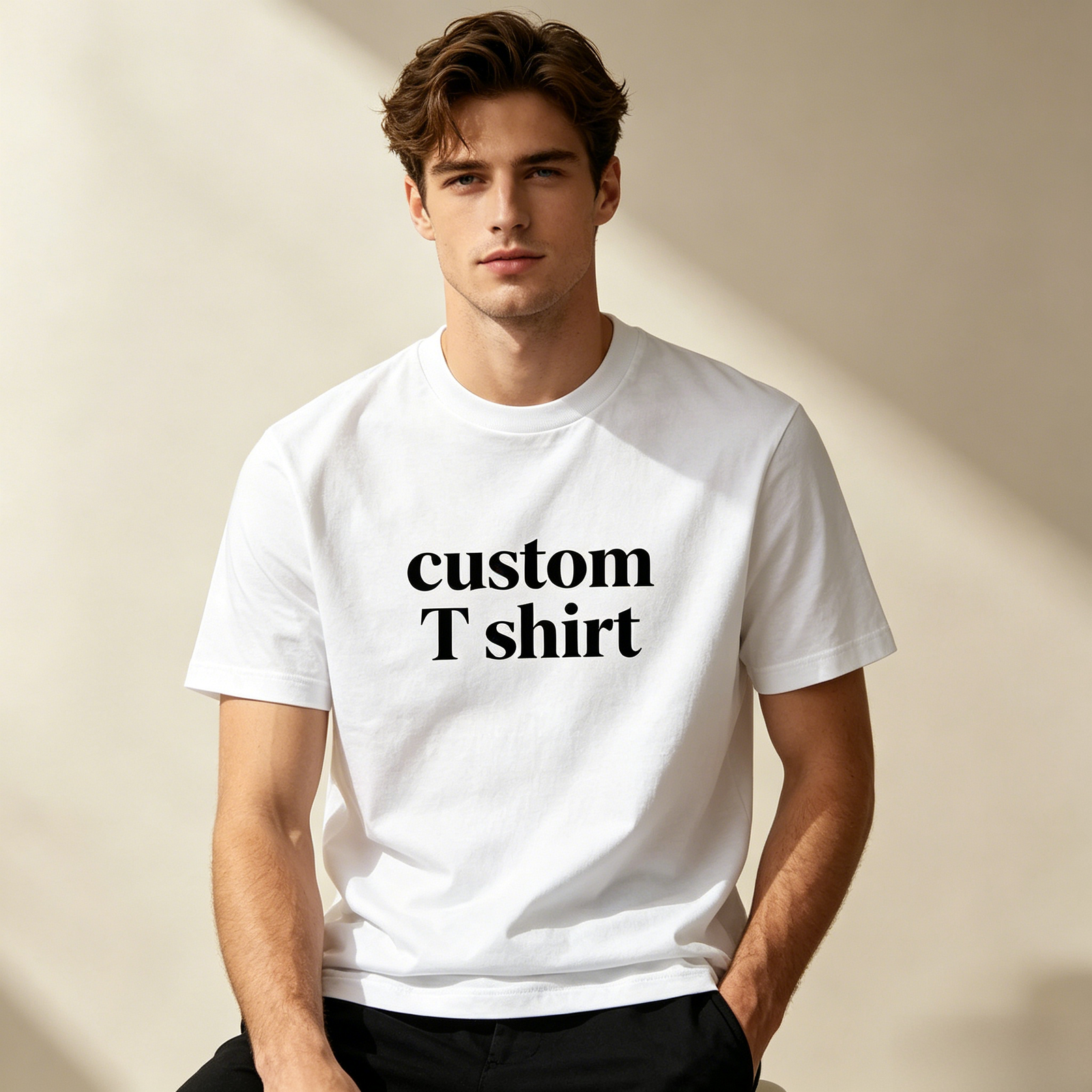 Men's Custom Screen Printing T-Shirt 100% Cotton Breathable Short Sleeve Crew Neck Tee Summer Daily Wear Basic Tops for Men