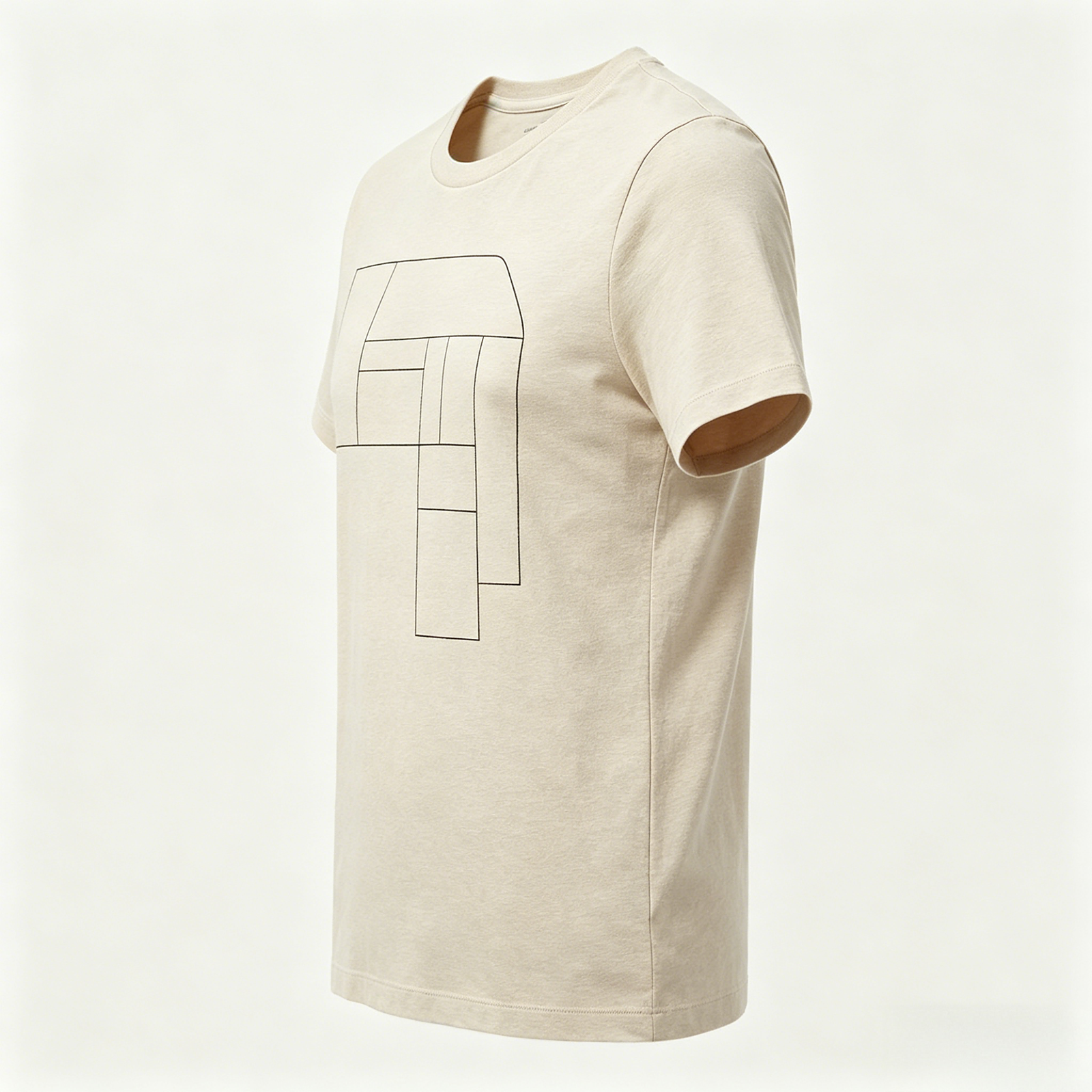 Wholesale 85% Cotton and 15% Linen Blend Fabric Short Sleeve Crew Neck T Shirt with Digital Printing Geometric Logo