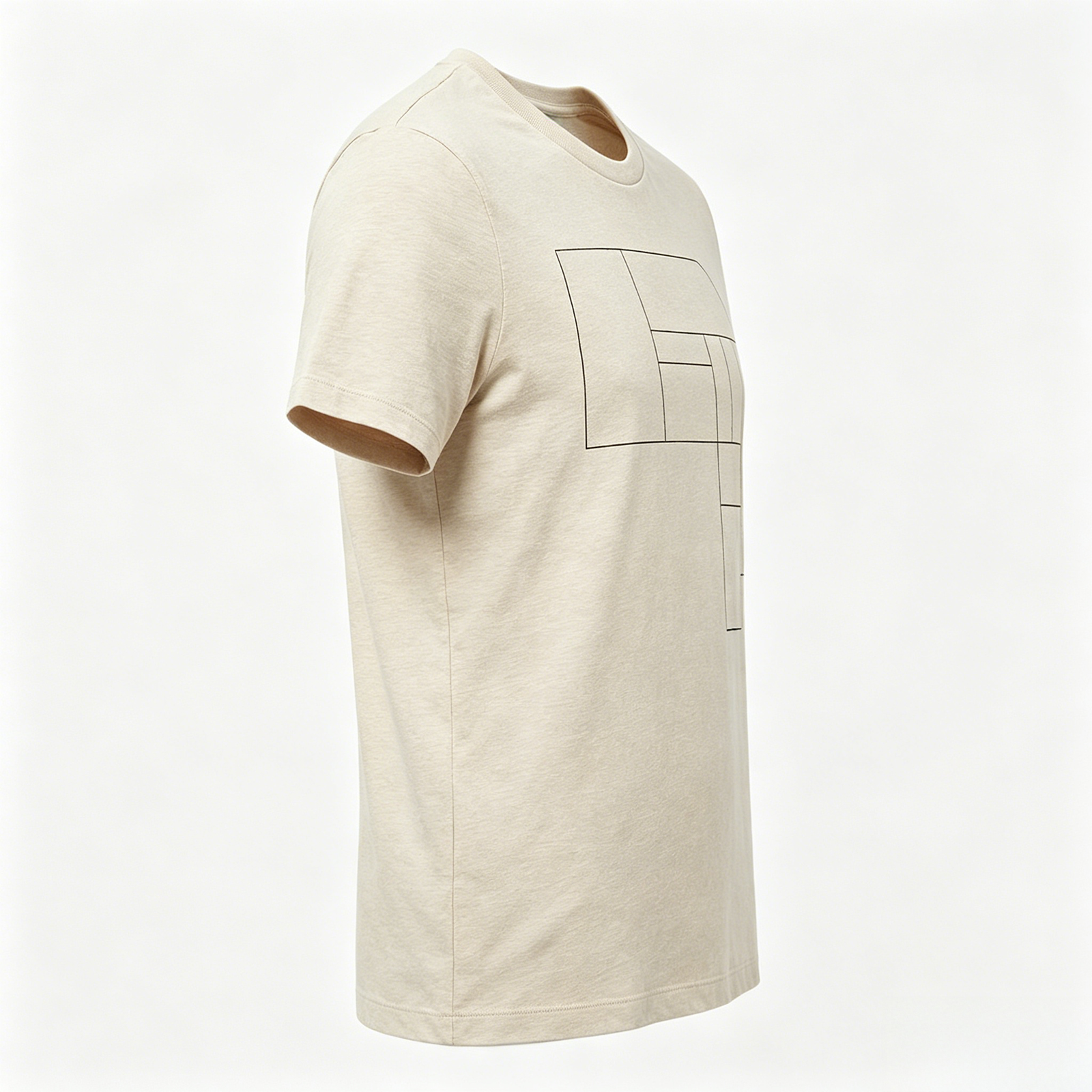 Wholesale 85% Cotton and 15% Linen Blend Fabric Short Sleeve Crew Neck T Shirt with Digital Printing Geometric Logo