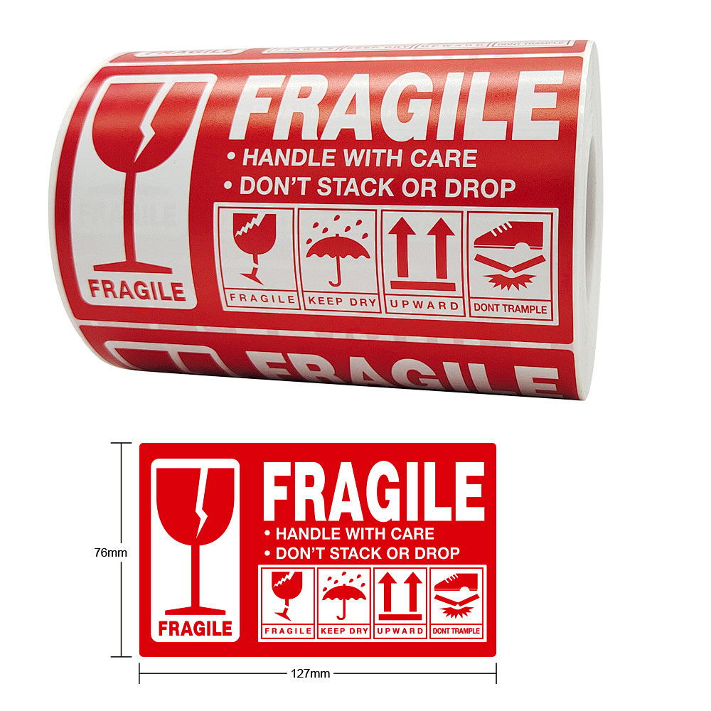 Fragile Label logo Printed Clear Fragile Plastic Bopp Packing Shipping Label Waterproof Stickers
