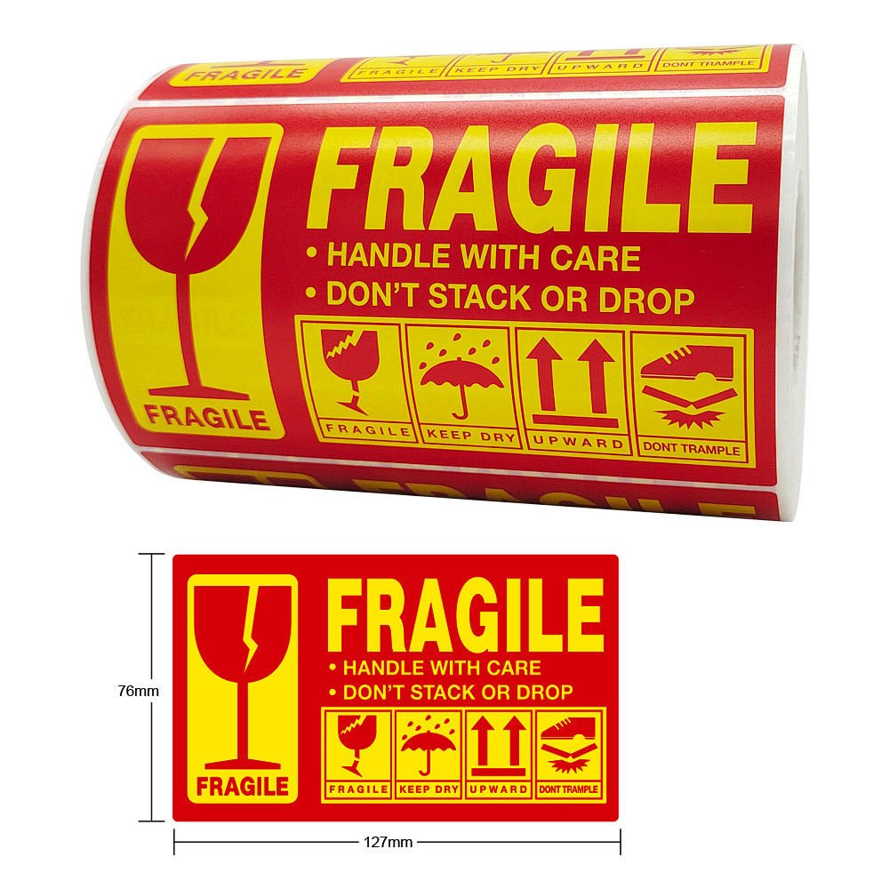 Fragile Label logo Printed Clear Fragile Plastic Bopp Packing Shipping Label Waterproof Stickers