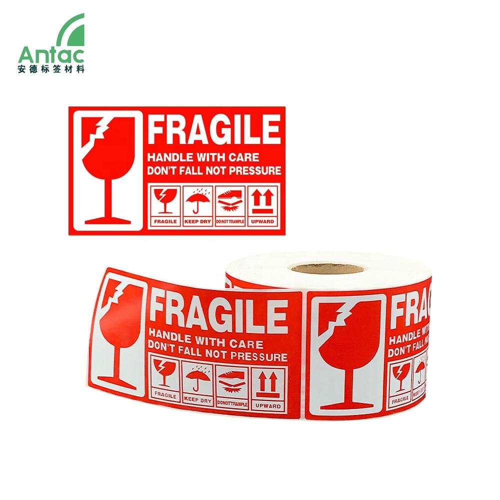 Custom Size Your Logo Fragile Label Sticker Roll Package Dispatch Warning Fragile Shipping Stickers Paper Packing Material Antac