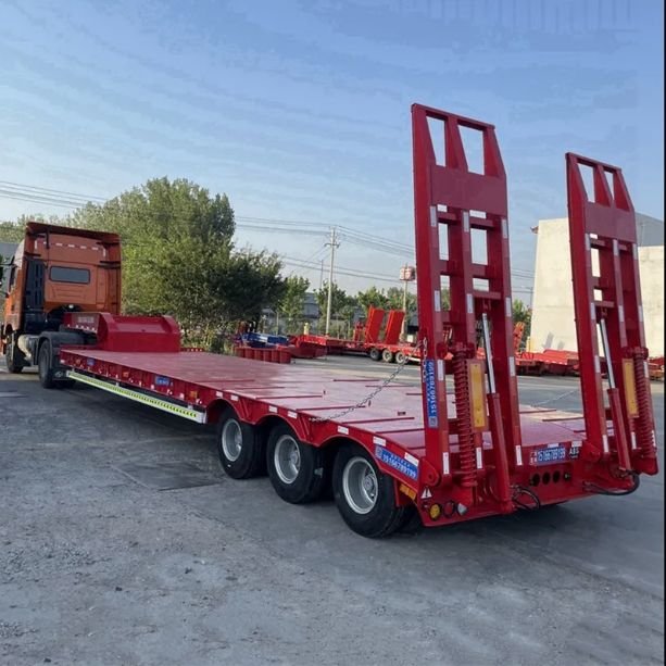 Lowbed Trailer 3 Axle Low Bed Loader 50 60 80 Ton Gooseneck Lowboy Semi Truck Trailer for Sale